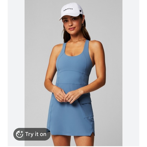 Fabletics Dresses & Skirts - Fabletics One-Piece Active Dress Medium Blue Racerback Cargo Pocket DS2458611
